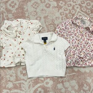 Polo by Ralph Lauren White Cable Knit Sweater & 2 Cat & Jack cotton tops